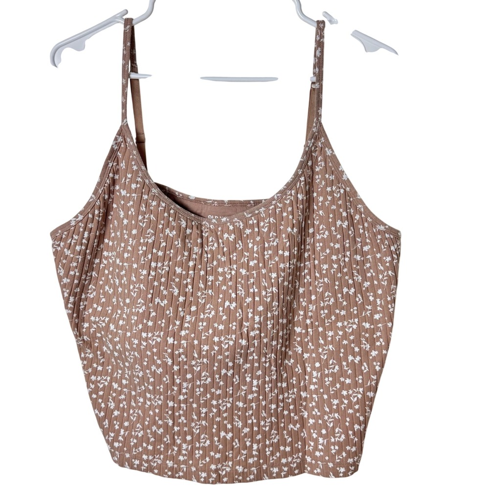 Old Navy Camisole‎ Women XXL Brown Floral Ribbed Cropped Adjustable Straps